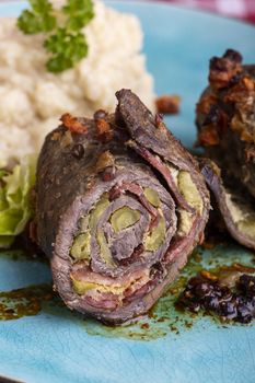 beef roulade with mashed potatoes