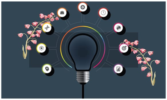 light bulb with components on floral background