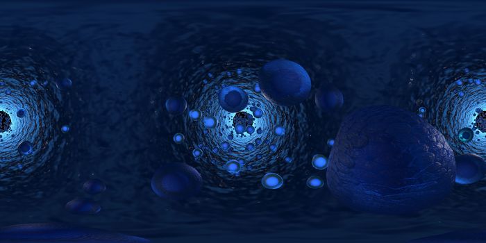Equirectangular panoramic 360 VR image,  The medical panoramic background, 3d rendering of Cell biology deals with the smallest unit of life.