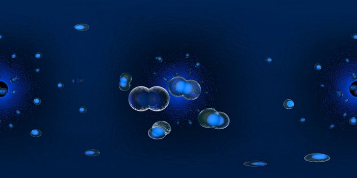 Equirectangular panoramic 360 VR image,  The medical panoramic background, 3d rendering of Cell biology deals with the smallest unit of life.