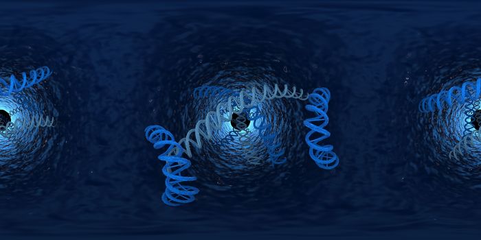 3d illustration of DNA deoxyribonucleic acid structure. Equirectangular  360 VR image.  The medical panoramic background.
