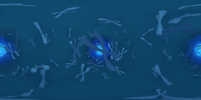 3d illustration of Chromosome scientific background. Equirectangular  360 VR image.  The medical panoramic background.