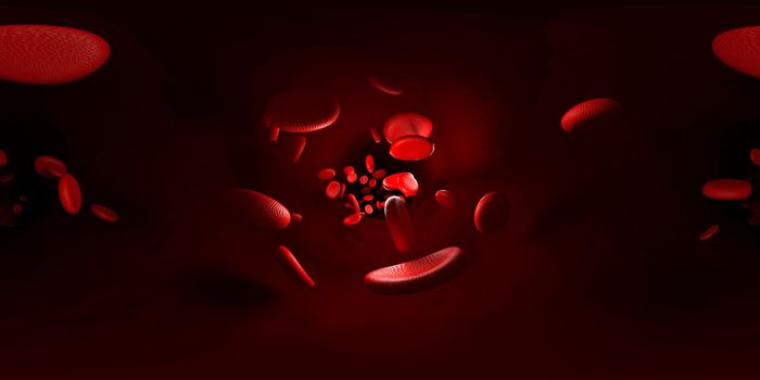 3d rendering of erythrocyte or red blood corpuscle.  Equirectangular  360 VR image.  The medical panoramic background.