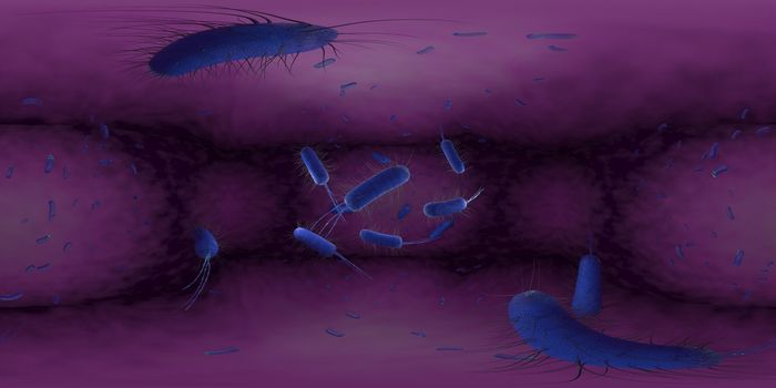 3d rendering Microscope virus bacteria close up.  Equirectangular  360 VR image.  The medical panoramic background.