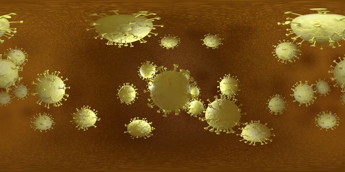 3d rendering Microscope virus- bacteria close up.  Equirectangular  360 VR image.  The medical panoramic background.