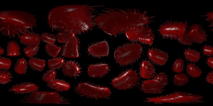 3d rendering Microscope virus- bacteria close up.  Equirectangular  360 VR image.  The medical panoramic background.
