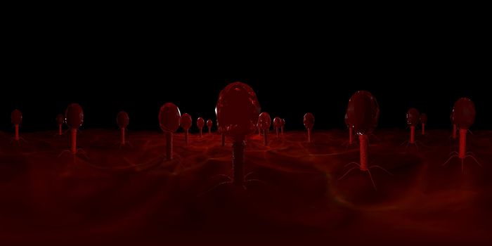 3d rendering Microscope virus- bacteria close up.  Equirectangular  360 VR image.  The medical panoramic background.