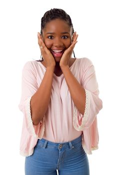 surprised african girl isolated on white background