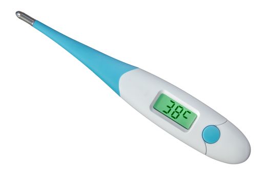 Isolated Digital Smart Thermometer Reading A 38 Degrees Fever During The Coronavirus Pandemic