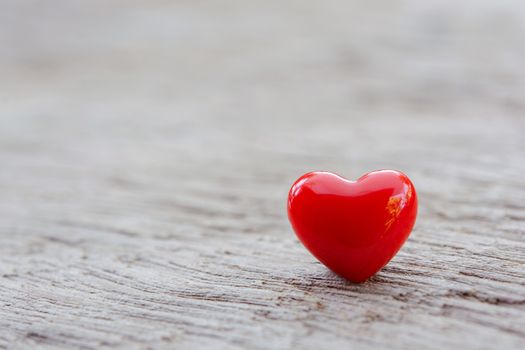Valentines Day background with red hearts on plank wooden, copy space

