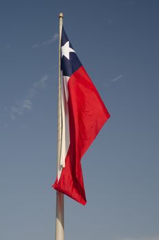 Flag of Chile in the Libertador Bernardo O'Higgins Avenue. Santiago de Chile. Chile.