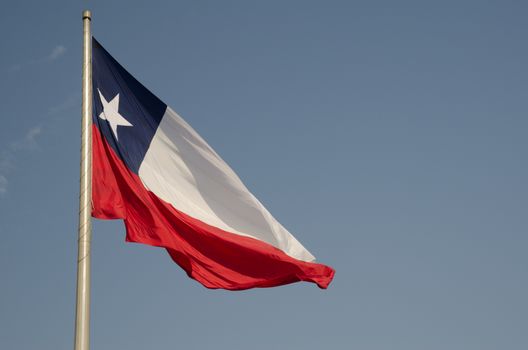 Flag of Chile in the Libertador Bernardo O'Higgins Avenue. Santiago de Chile. Chile.