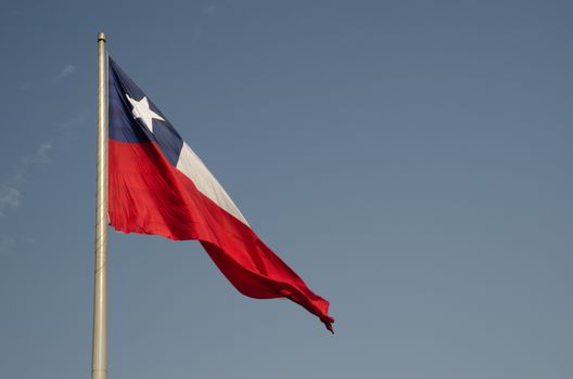 Flag of Chile in the Libertador Bernardo O'Higgins Avenue. Santiago de Chile. Chile.