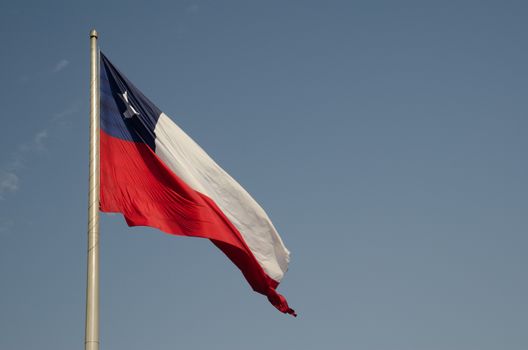 Flag of Chile in the Libertador Bernardo O'Higgins Avenue. Santiago de Chile. Chile.