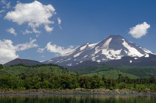 Llaima volcano and Conguillio lake. Conguillio National Park. Araucania Region. Chile.