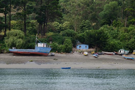 Coastal landscape in the Angelmo district. Puerto Montt. Los Lagos Region. Chile.