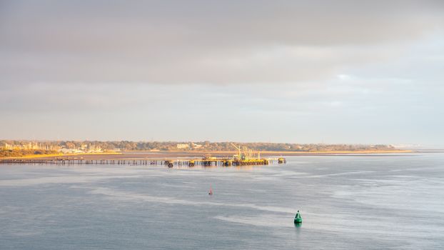 Hamble fuel teminal on Southampton Water in southern England.  The terminal is supplied by a pipeline running under Southampton Water from Fawley oil refinery.