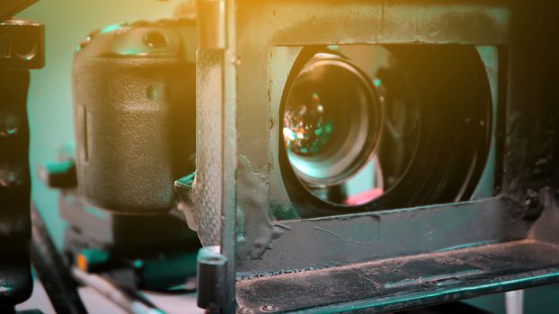Film industry. Filming with professional camera background
