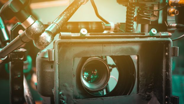 Film industry. Filming with professional camera background