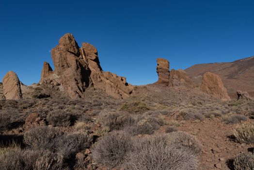 View of Roques de García unique rock formatio, Teide National Park, Tenerife, Canary Islands, Spain