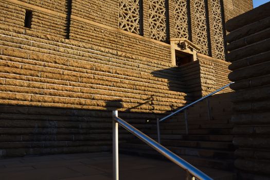 Stairway and handrails leading up to the entrance of the Voortekker Monument cultural memorial, Pretoria, South Africa