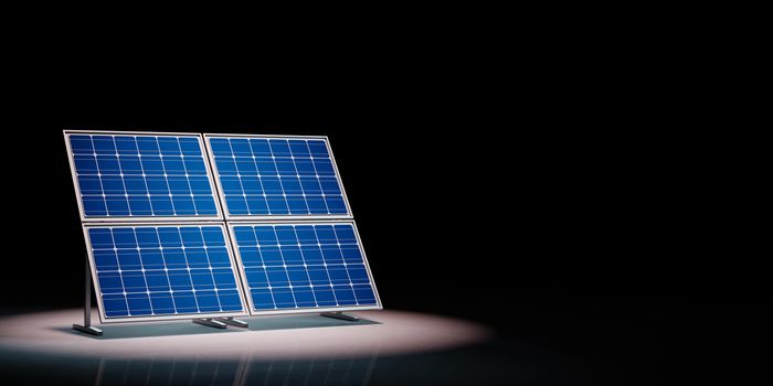 Solar Panels Spotlighted on Black Background with Copy Space 3D Illustration