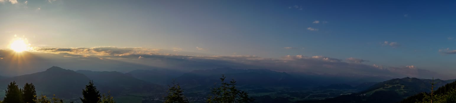 Sunrise hike at Immenstadt in Allgau to the summit of Mittag at the Nagelfluhkette