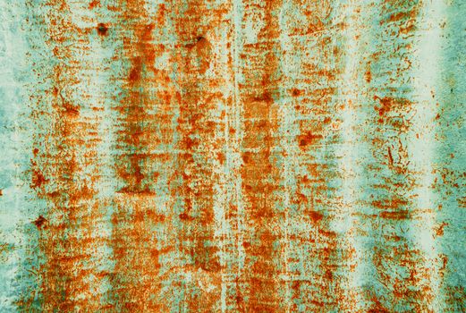 Rusted corrugated sheet for background.Oxidized Metal blue green rusty