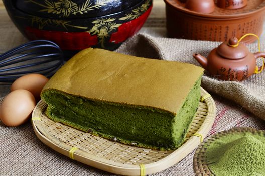 Taiwanese  sponge cake with coffee flavor on bamboo weave basket
