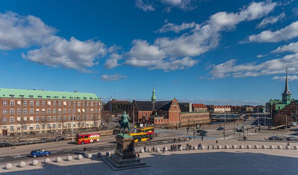 View from Christiansborg Palace of the canal east of Copenhagen city center, cityscape in Denmark