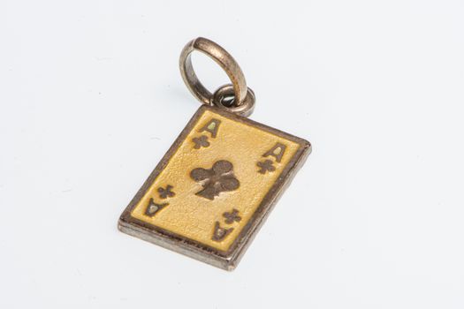 Gold pendant in the shape of a playing card, Ace of clubs, jewel detail image