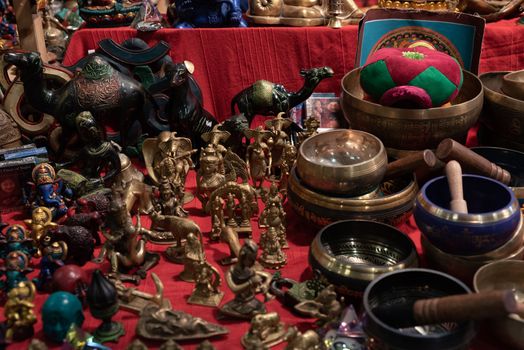 Ornamental objects from all over the world for sale in an ethnic market