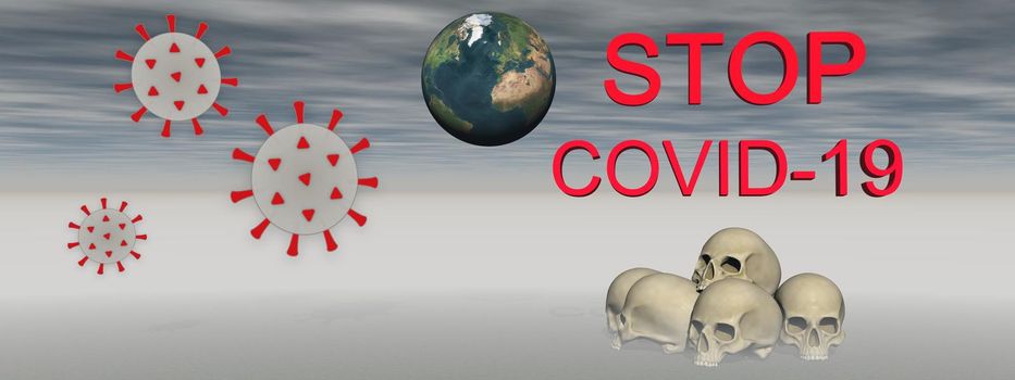 stop coronavirus and sky clouds - 3d rendering