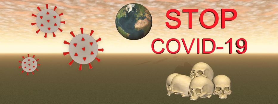 stop coronavirus and sky clouds - 3d rendering