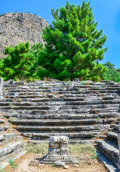 Ruins of the Ancient greek city of Priene in Turkey on a sunny summer day