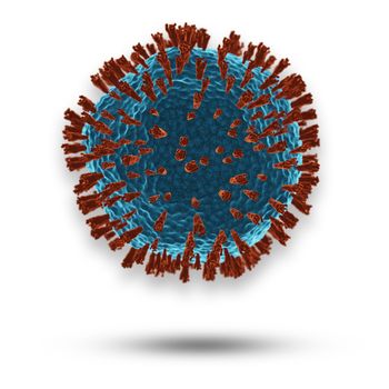 Coronavirus or COVID-19 cells in human body. Respiratory virus in microscopic view. illustration of 3D render. Isolate on white background. Concept of health care.
