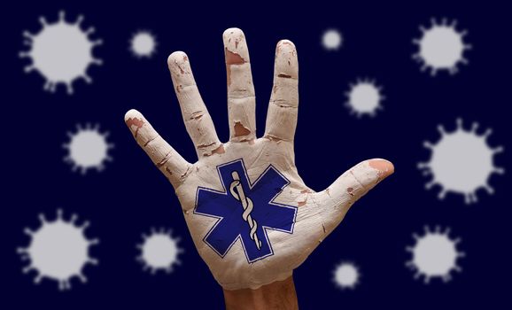 man hand palm painted life star symbol