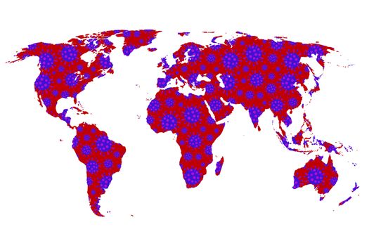 Stylized World map with Coronavirus (Covid-19) over entire world