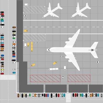 Aerial view of an airport with planes