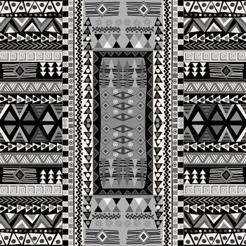 Black and white doodle african pattern with geometric motifs