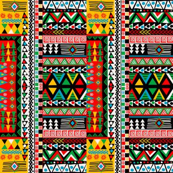 Colored patchwork design with african ethnic motifs