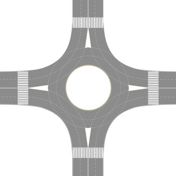 Roundabout road junction over white background