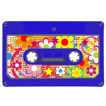 Floral pattern audio cassette on white background