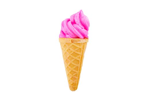 Pink soft serve ice cream isolated on white background with clipping path