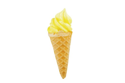 Yellow soft serve ice cream isolated on white background with clipping path