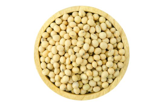 Soy beans in bowl wood top view isolated on white background with clipping path
