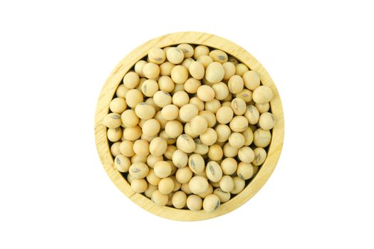 Soy beans in bowl wood top view isolated on white background with clipping path
