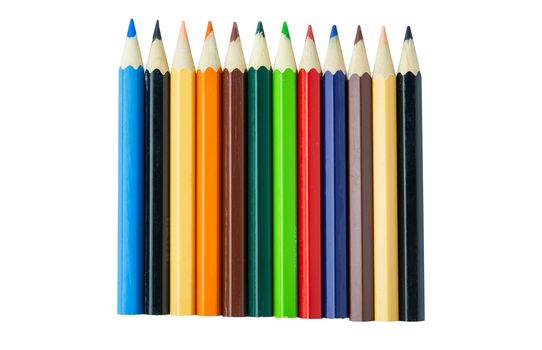 Colored pencils isolated on white background with clipping path