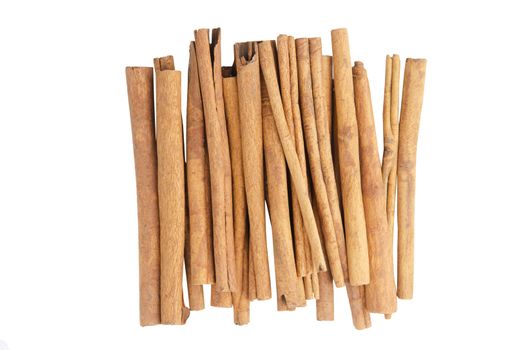 Cinnamon sticks top view isolated on white background with clipping path
