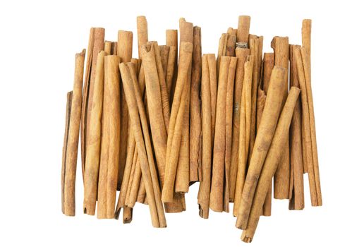 Cinnamon sticks top view isolated on white background with clipping path
